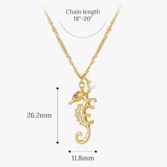 Seahorse Charm Necklace in Gold – Delicate Coastal Statement - Picture 3 of 6